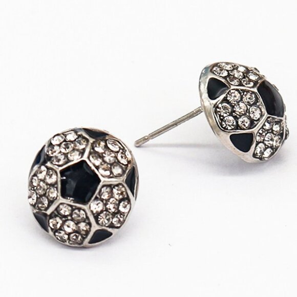 Cute Rhinestone Soccer Shaped Stud Earrings - Picture 1 of 2